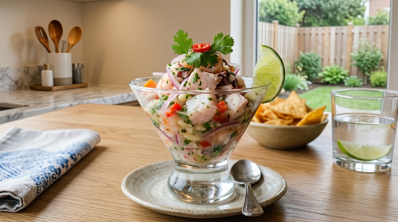 Frisk ceviche med rödlök och koriander
