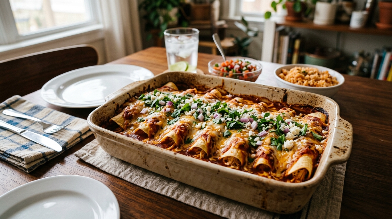 Enchiladas med röd sås och ost