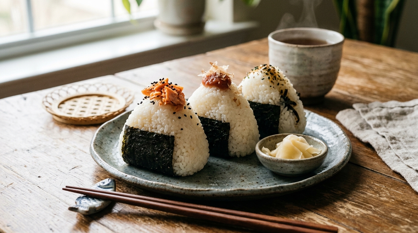 Onigiri upplagd på tallrik