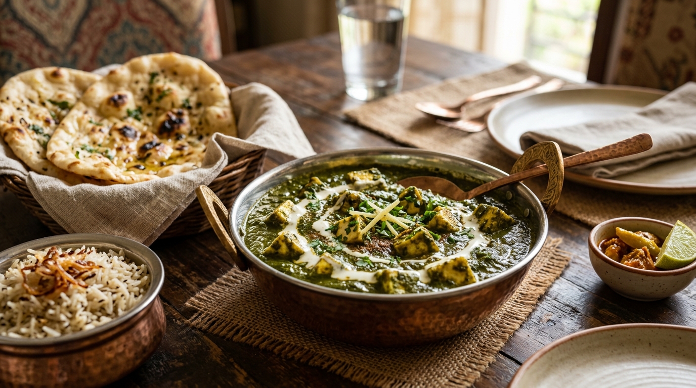 Palak paneer med krämig spenatsås och ost
