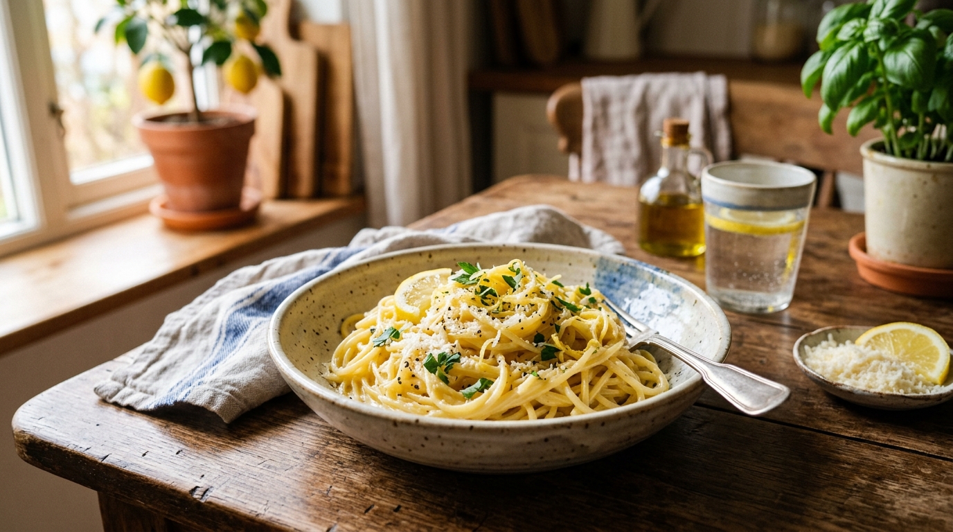 Pasta al limone – Citronpasta upplagt för servering