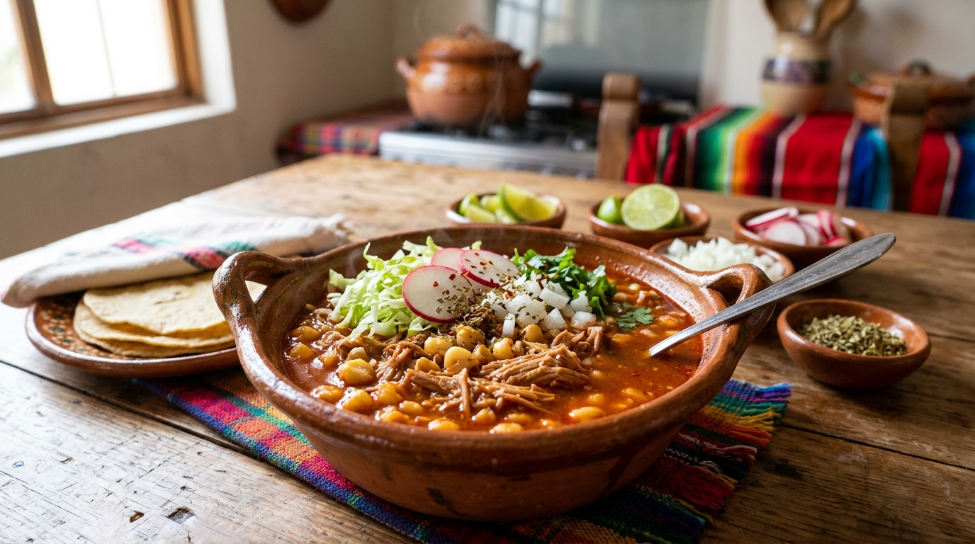 Pozole rojo med kål, rädisor och lime