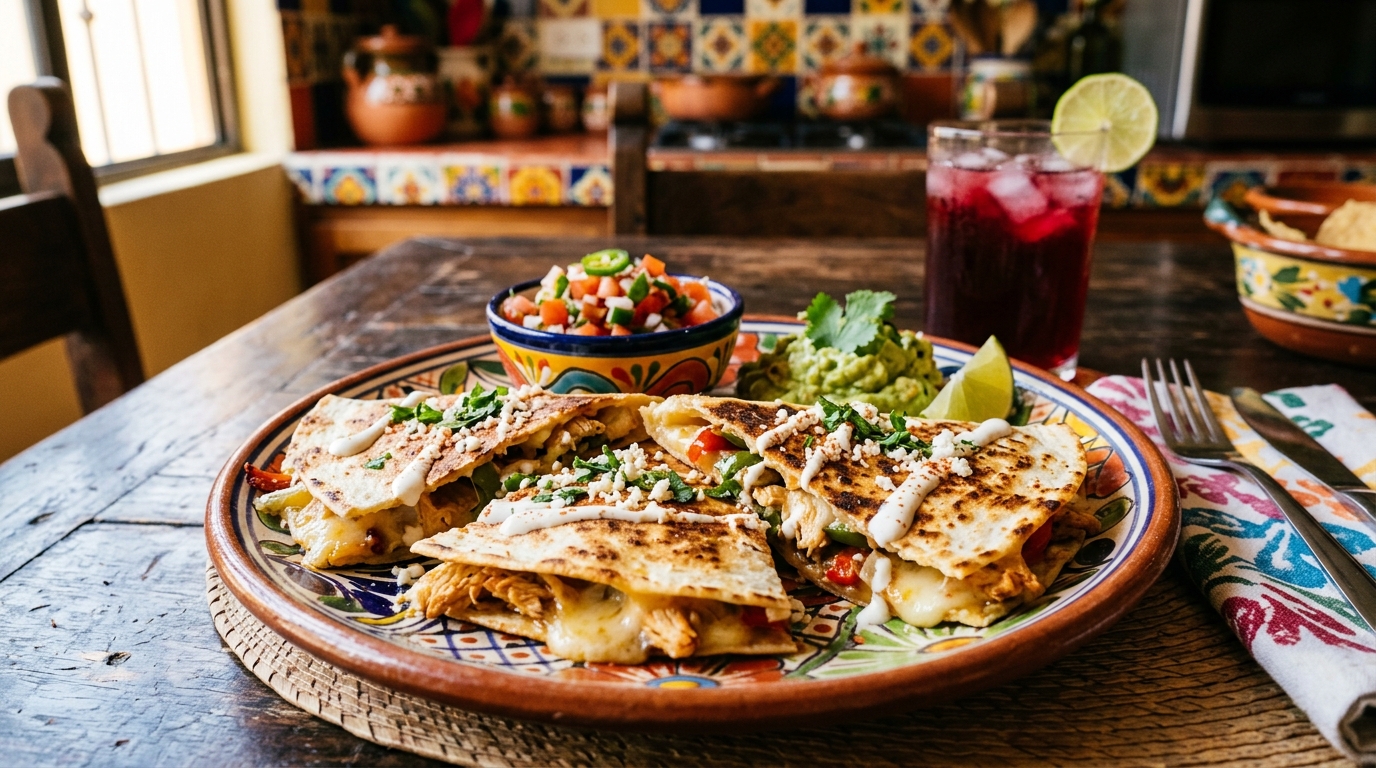 Quesadillas skurna i klyftor med dippar