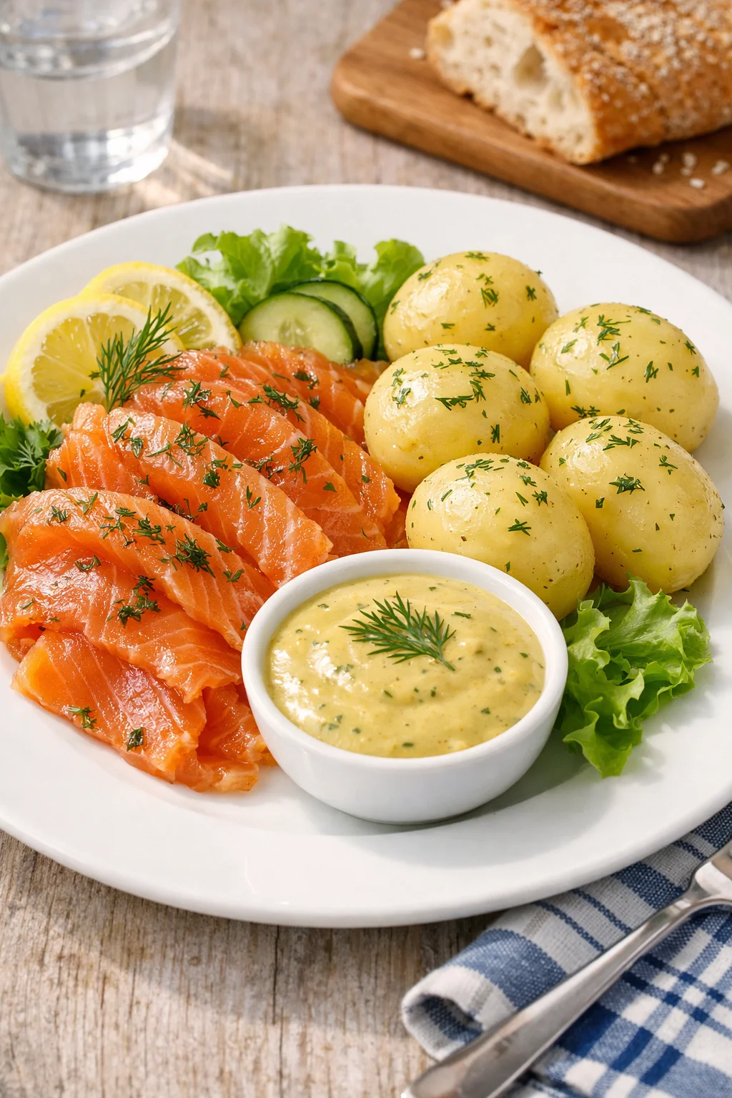 Gravlax med potatis och hovmästarsås