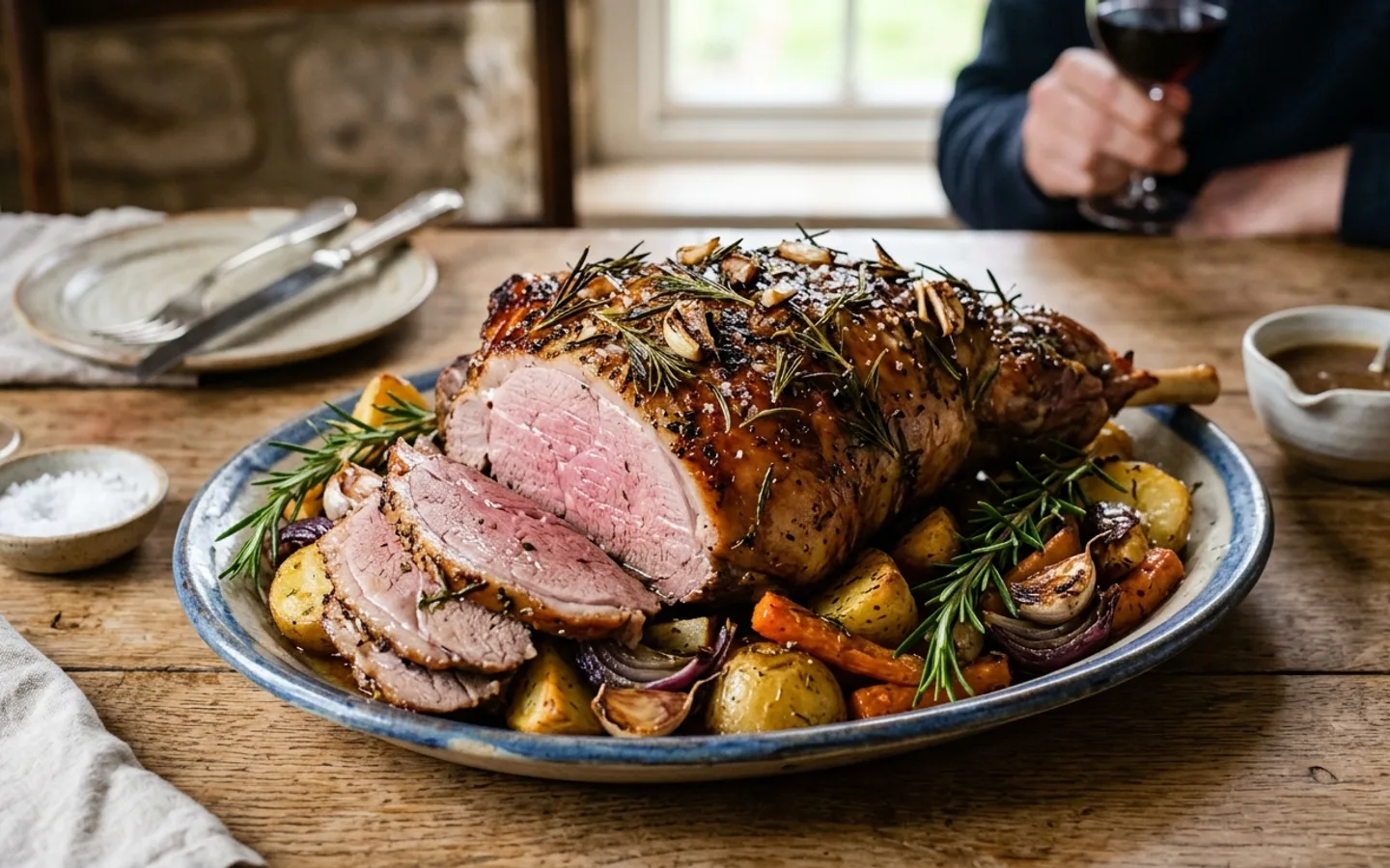 Lammstek med rosmarin, vitlök och ugnsrostad potatis och morot till påsk