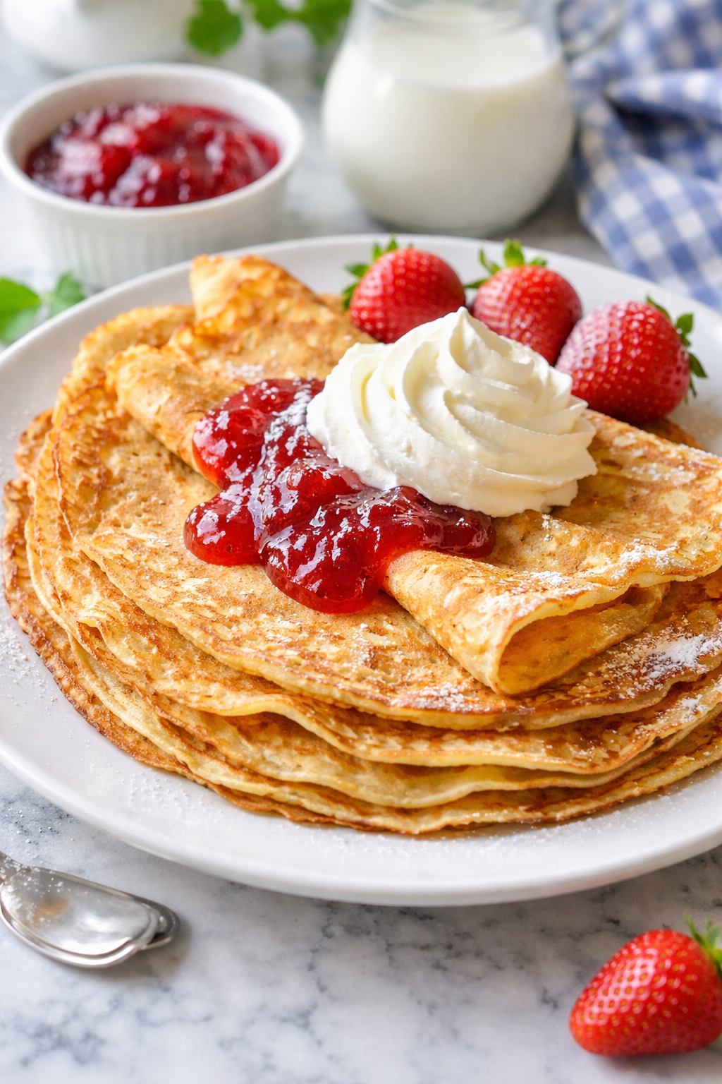 Tunna pannkakor vikta på tallrik