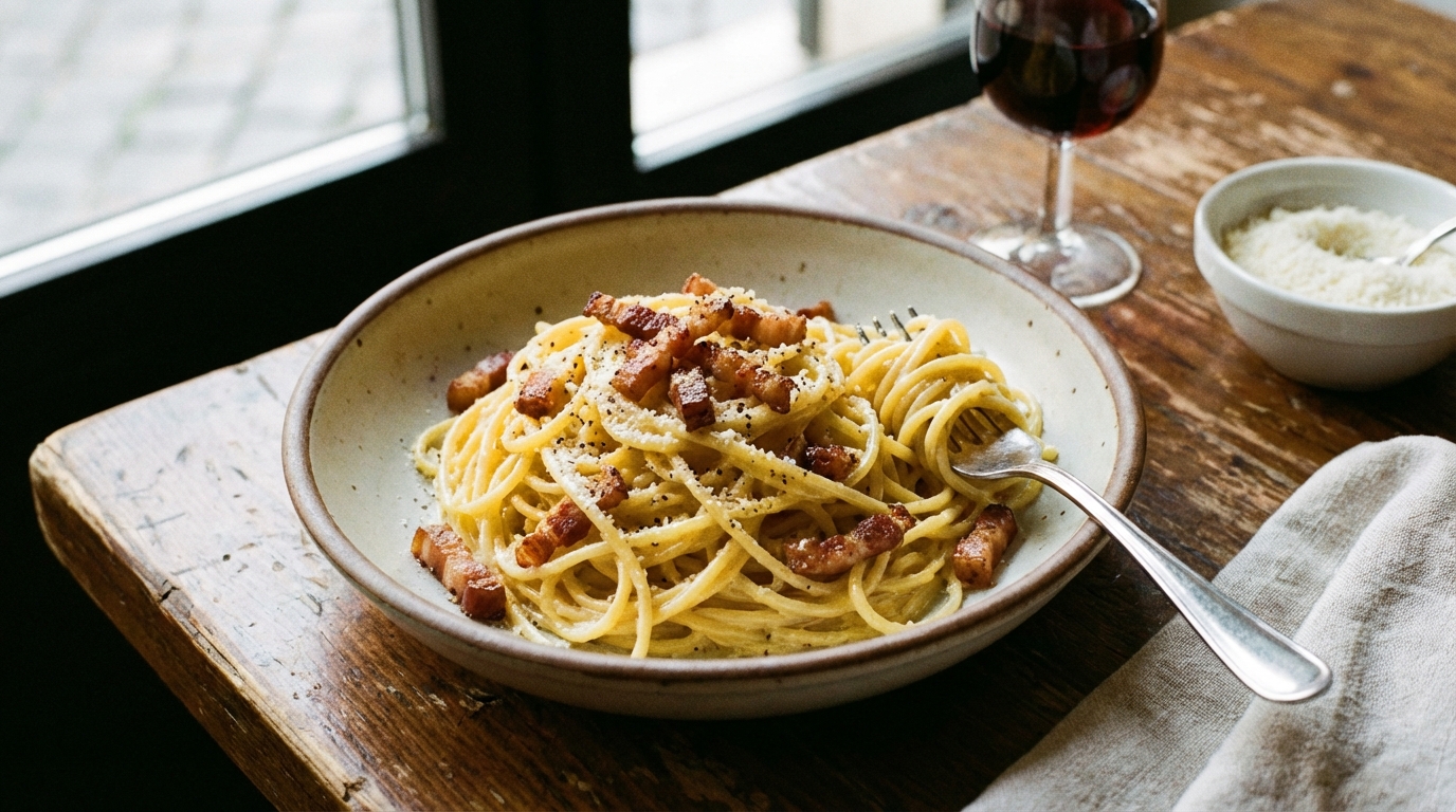 Pasta carbonara med parmesan