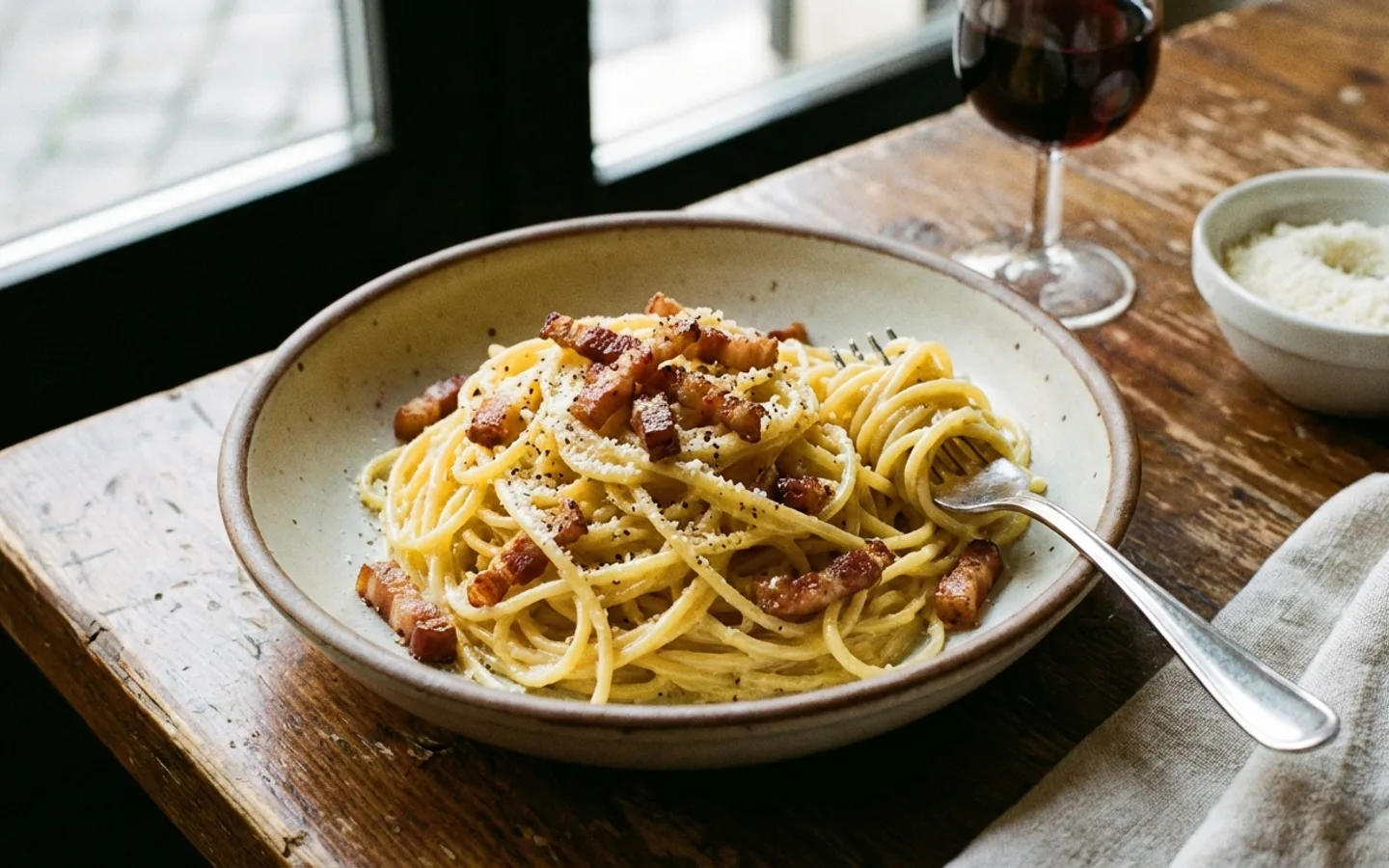 Pasta carbonara med parmesan