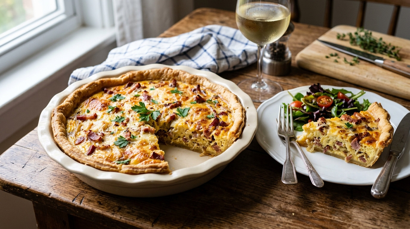 Quiche Lorraine upplagd på tallrik