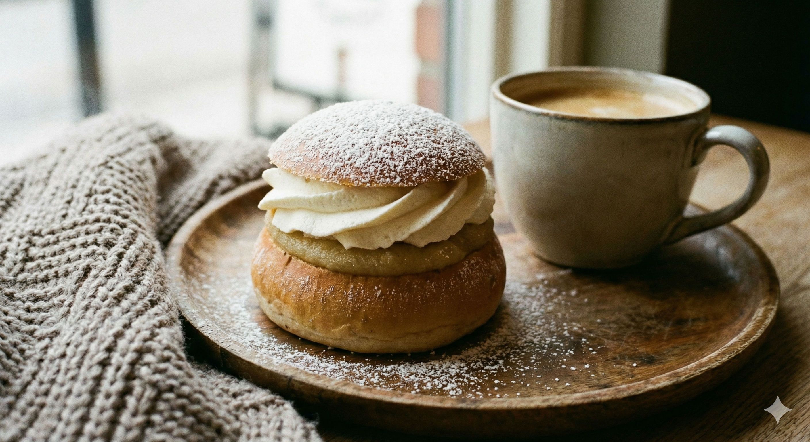 Klassisk semla med len mandelmassa och fluffig vispgrädde